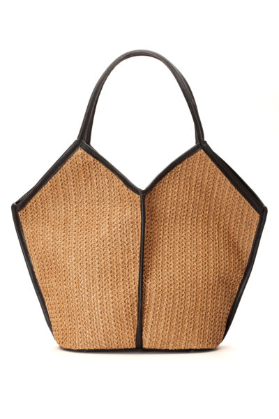 Tatum Rafya Kağıt İp Hasır Omuz Çantası Bej Siyah X