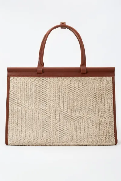 Alina Rafya Kağıt İp Hasır Omuz Çantası Krem Taba O