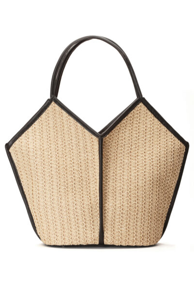 Tatum Rafya Kağıt İp Hasır Omuz Çantası Krem Siyah O