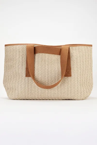 Luna Rafya Kağıt İp Hasır Plaj Günlük Omuz Çantası Krem Taba O
