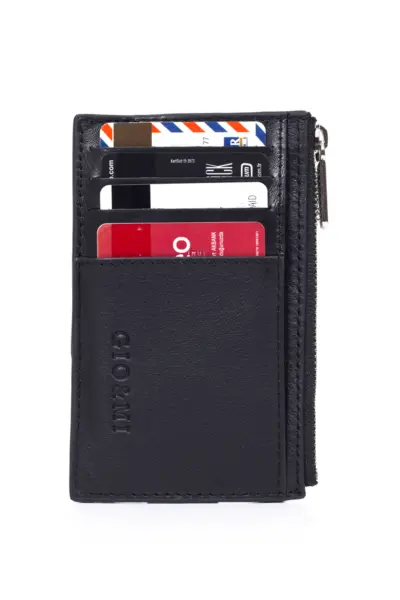 Glorya Hakiki Deri Fermuarlı Kartlık Siyah