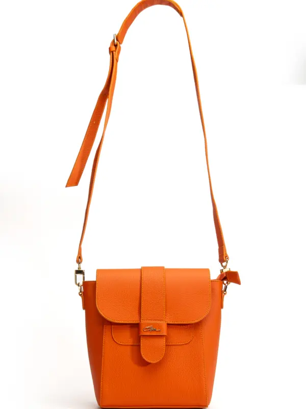 Tegan Hakiki Deri Kadın Omuz Ve Çapraz Çanta Turuncu